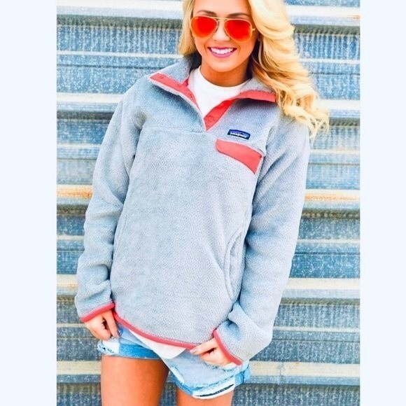 Patagonia Tops - Patagonia Re-Tool Snap-T Gray Pink Pullover Fleece M